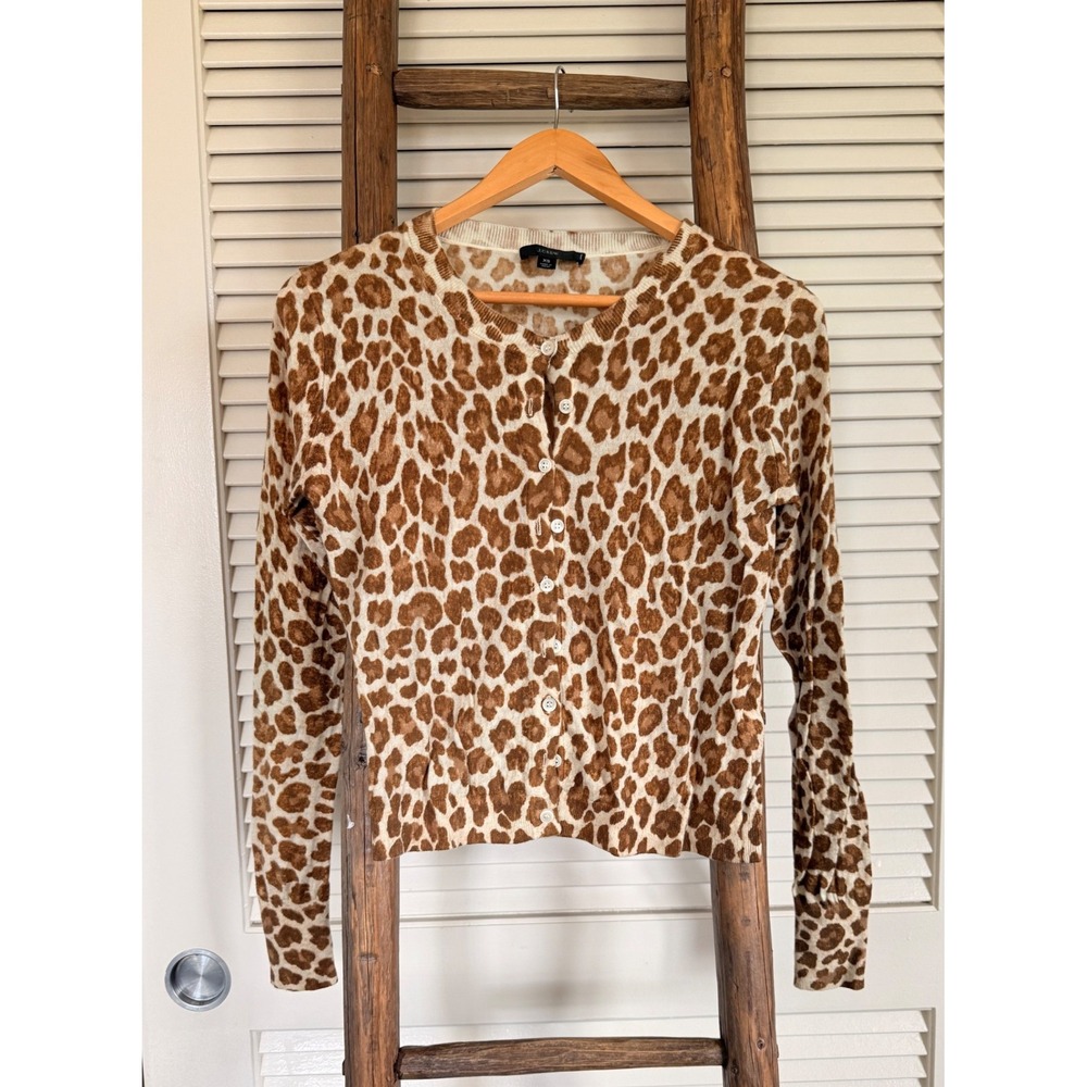 J.Crew XS Animal Print Button Down Cardigan Sweater Leopard Brown Tan